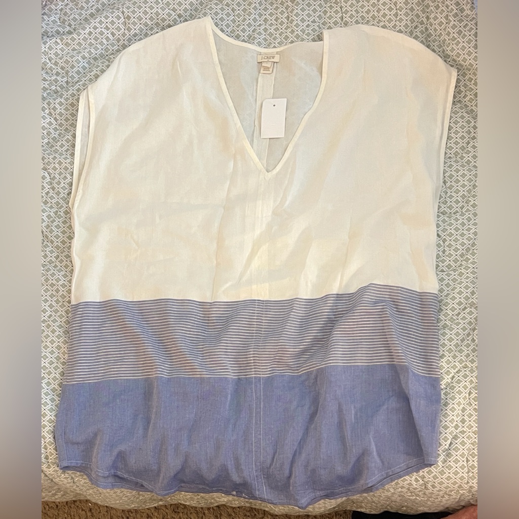 J. Crew Blue And Cream V-Neck Blouse